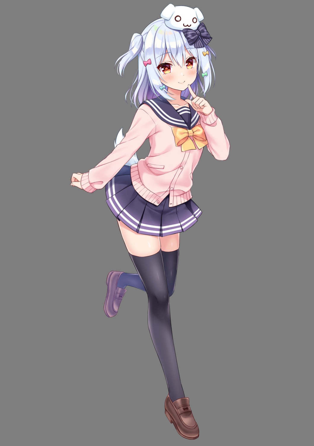 inuyama_tamaki seifuku skirt_lift sweater tagme tail thighhighs transparent_png trap