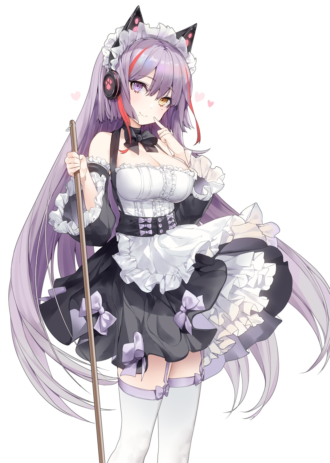 animal_ears headphones heterochromia maid nekomimi ronopu skirt_lift stockings thighhighs