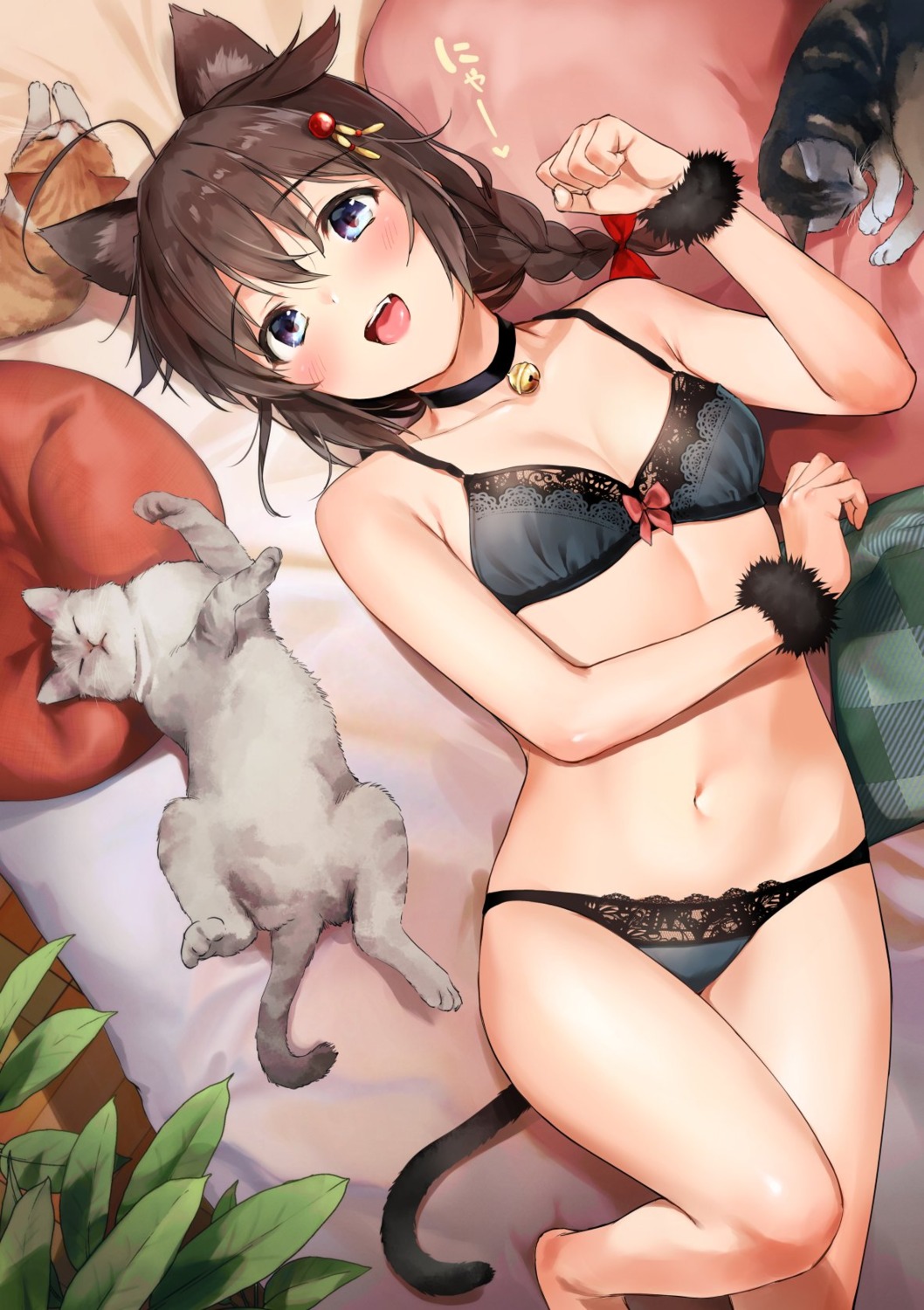 animal_ears bra cleavage kantai_collection lingerie neko nekomimi pantsu shigure_(kancolle) tail umakuchi_shouyu