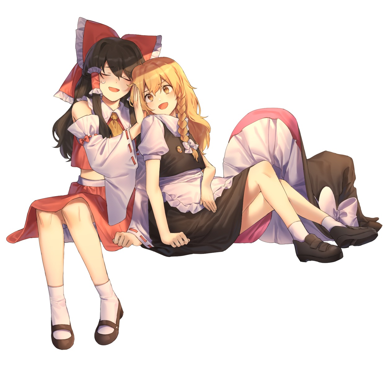 cheunes hakurei_reimu kirisame_marisa miko skirt_lift touhou witch