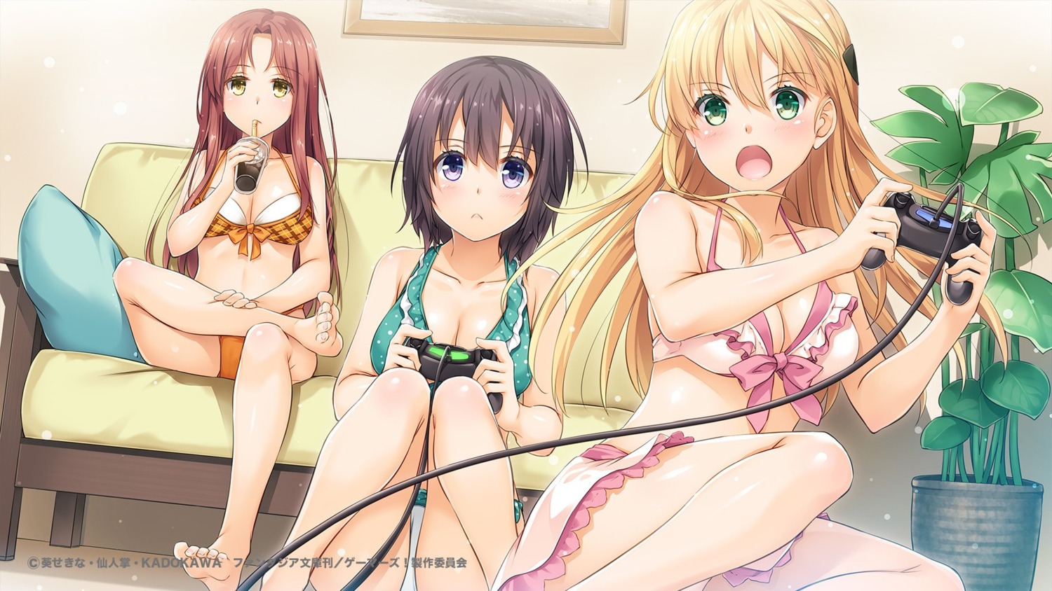 bikini cleavage endcard gamers! hoshinomori_chiaki nakajima_yuka oiso_nina swimsuits tendou_karen