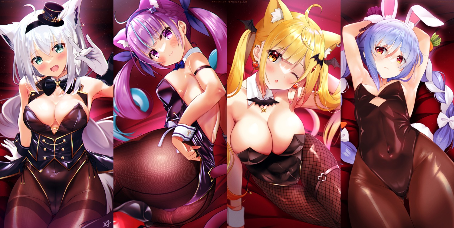 animal_ears hololive hololive_gamers kitsune leotard minato_aqua mizuno_kurage nekomimi shirakami_fubuki tail usada_pekora yozora_mel