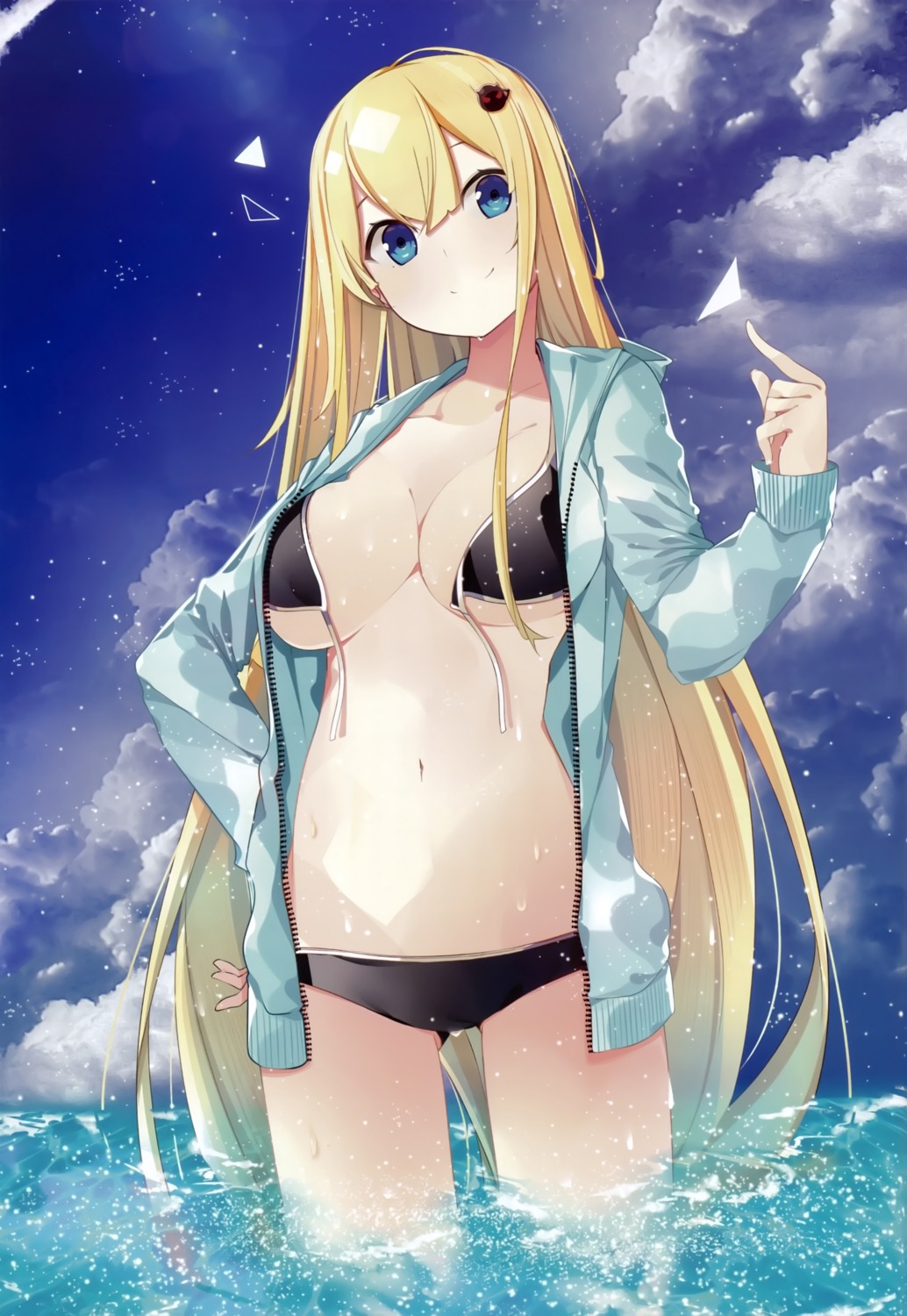 benio_(dontsugel) bikini cleavage level_1_rakudai_eiyuu_no_isekai_kouryaku open_shirt swimsuits underboob wet