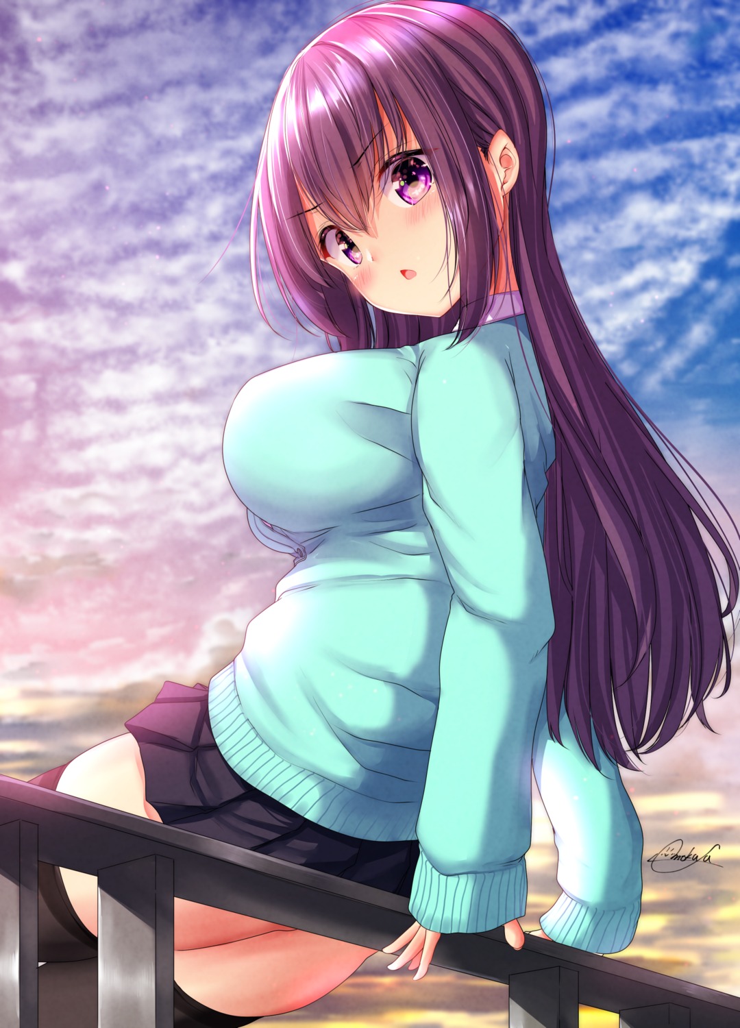 mokufuu seifuku skirt_lift sweater thighhighs