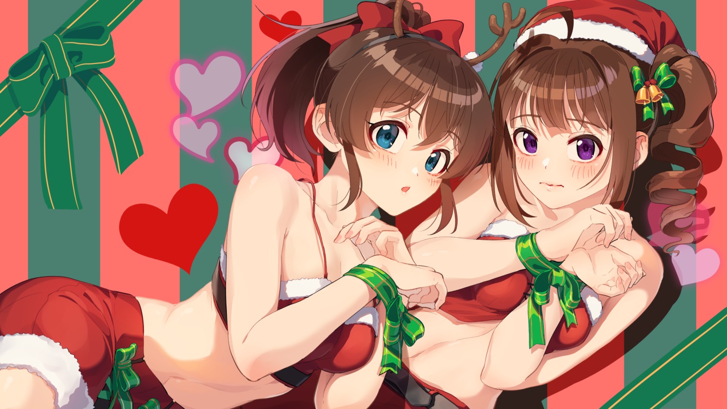 bondage breast_hold christmas horns kamille_(vcx68) no_bra satake_minako the_idolm@ster the_idolm@ster_million_live! wallpaper yokoyama_nao