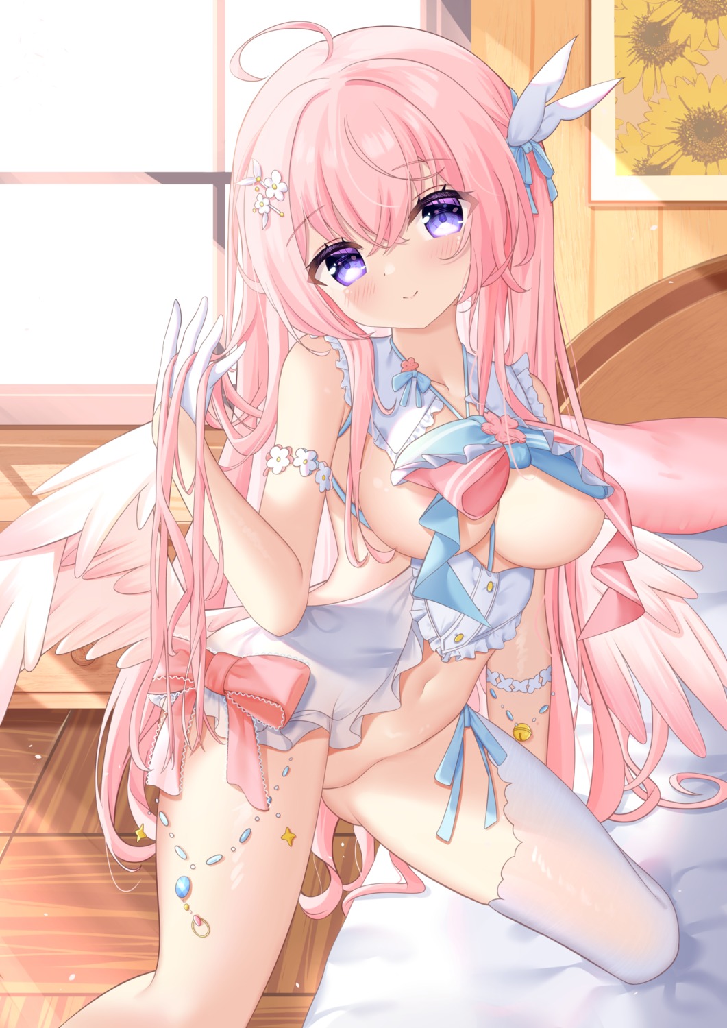 areola hiyada_yuu no_bra nopan thighhighs wings