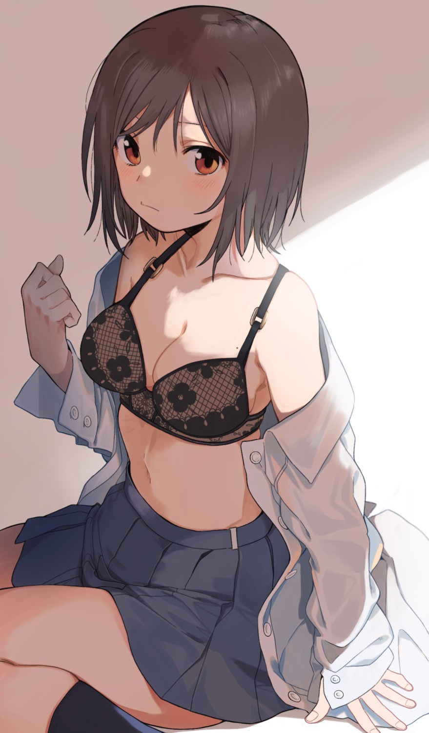 amu_(258shin) bra open_shirt seifuku skirt_lift