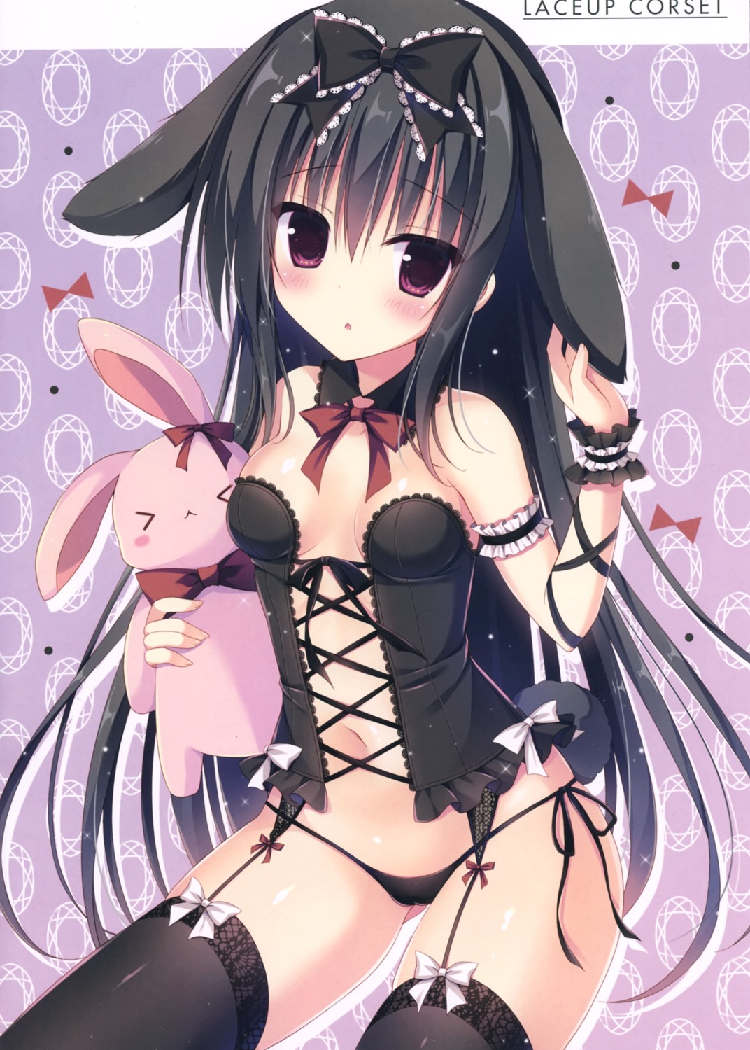 animal_ears bunny_ears cameltoe cleavage hasune hasuneya lingerie no_bra pantsu stockings string_panties tail thighhighs