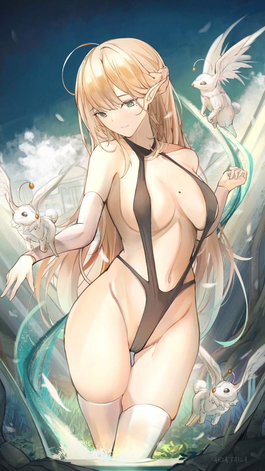 pointy_ears swimsuits thighhighs wet yusha_(m-gata)