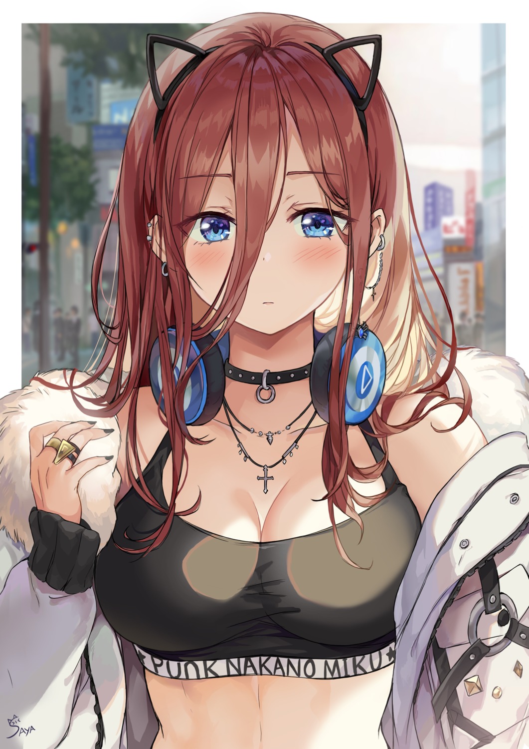 5-toubun_no_hanayome animal_ears bra cleavage headphones nakano_miku nekomimi open_shirt saya_(mychristian2)