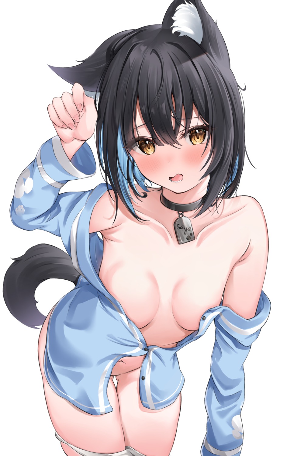 animal_ears nekomimi nekoya_minamo no_bra open_shirt pantsu panty_pull tail