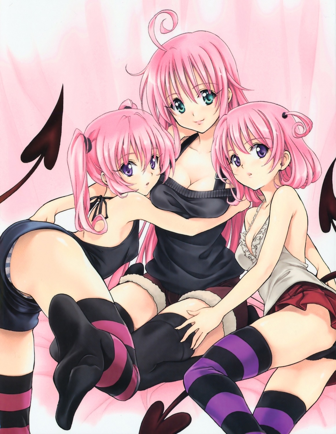 cleavage duplicate lala_satalin_deviluke momo_velia_deviluke nana_asta_deviluke pantsu thighhighs to_love_ru yabuki_kentarou