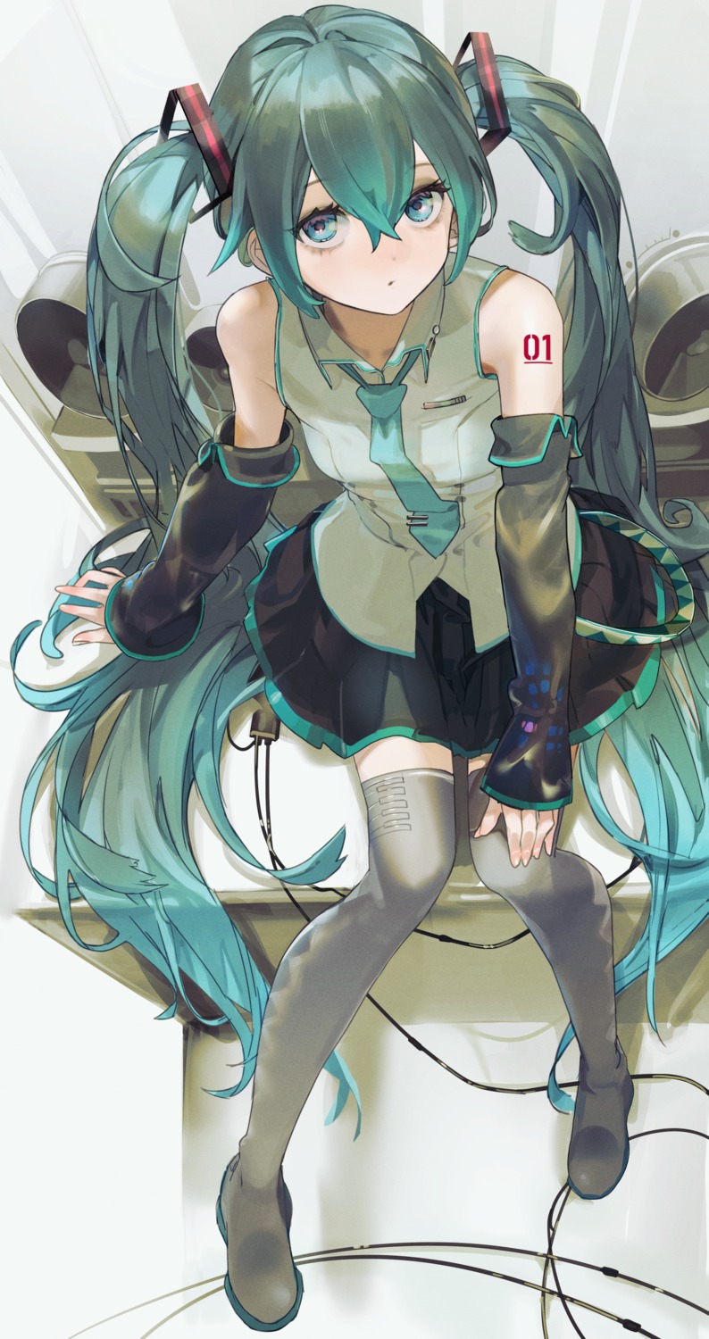 hatsune_miku nik_ibi tattoo thighhighs vocaloid