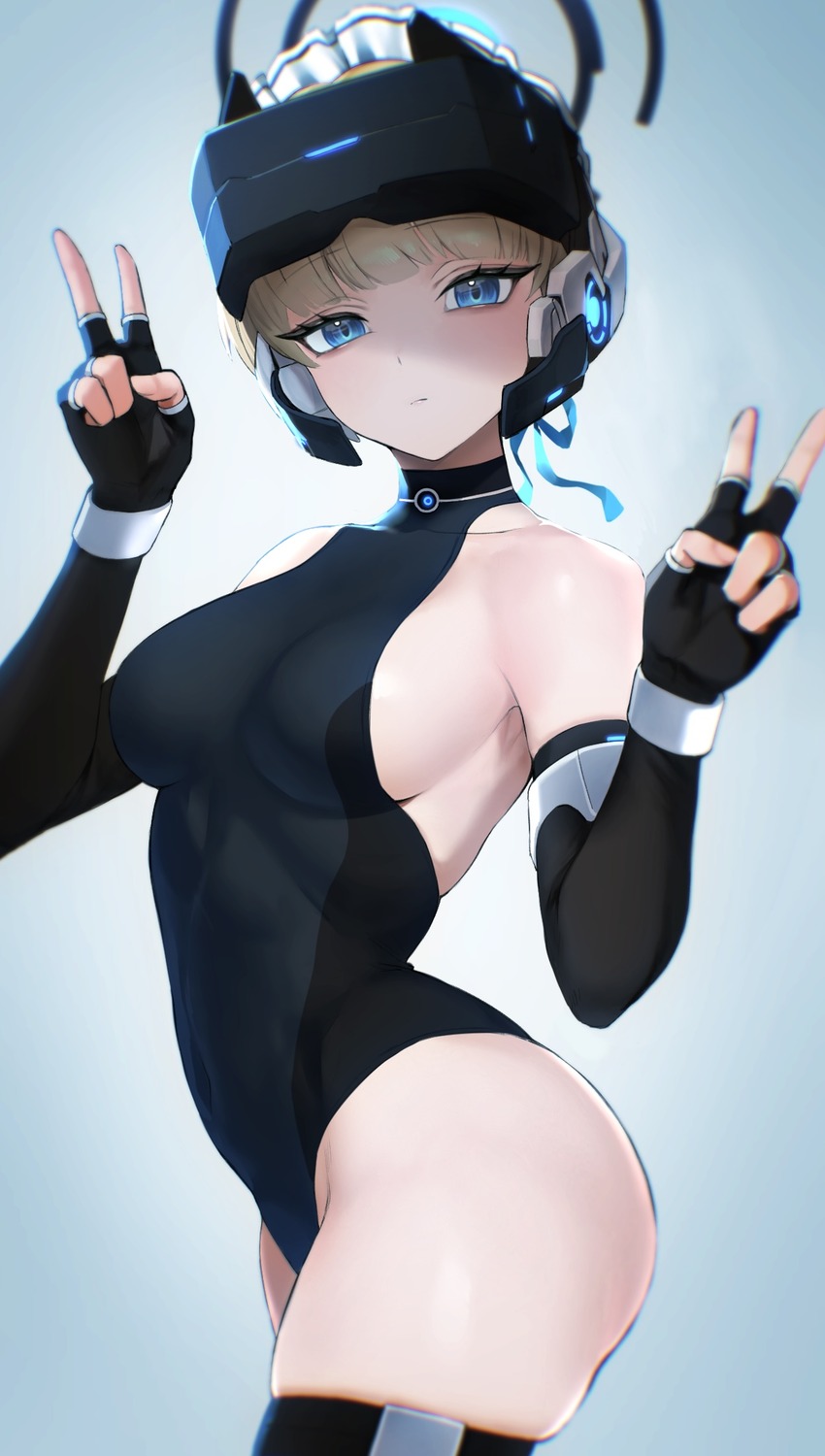 asuma_toki blue_archive halo kazane-wind leotard no_bra thighhighs