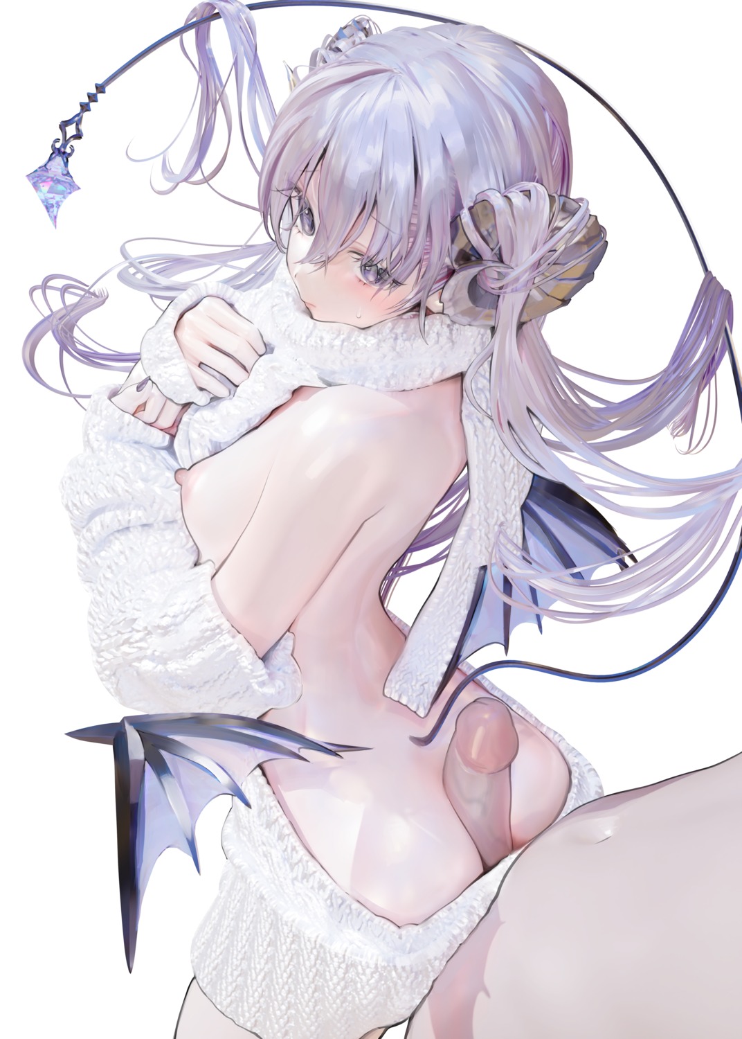 ass breasts devil dress horns iijima_masashi loli nipples no_bra nopan penis photoshop sweater tail uncensored wings