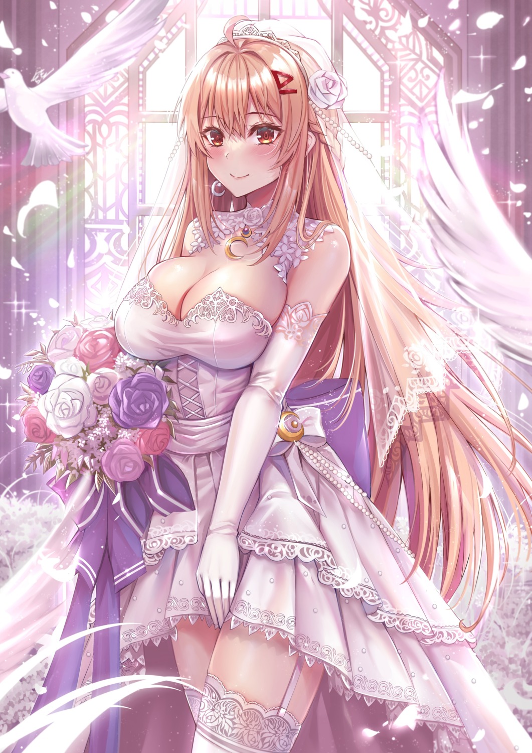 cleavage dress no_bra stockings tagme thighhighs wedding_dress