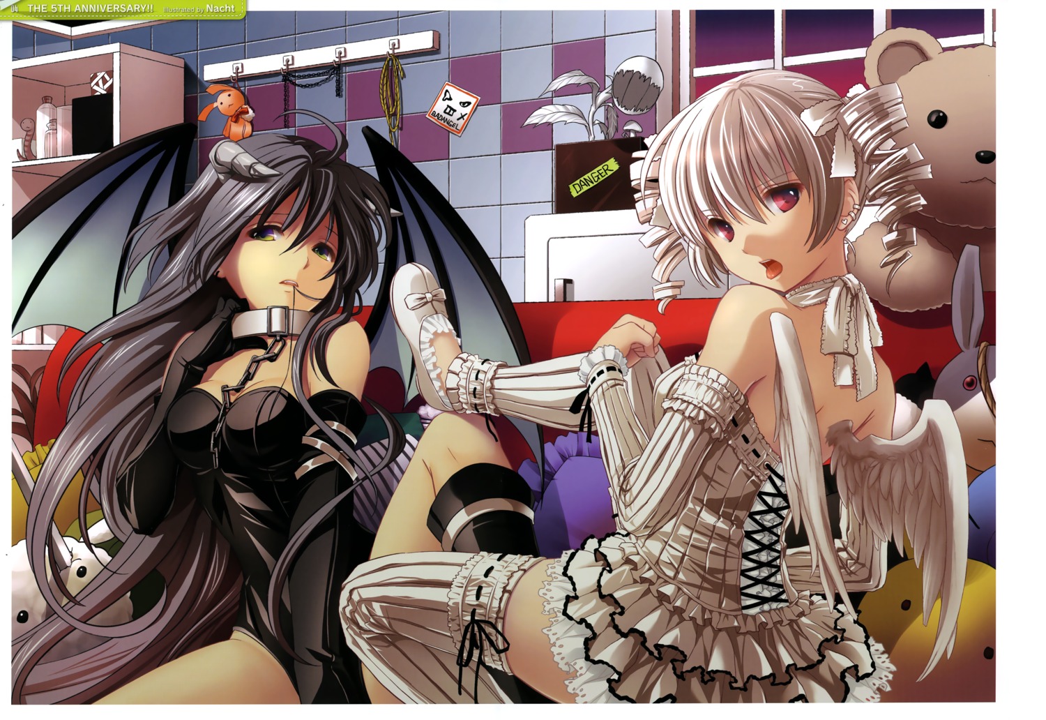 cleavage dress gothic_lolita horns lolita_fashion nacht thighhighs wings