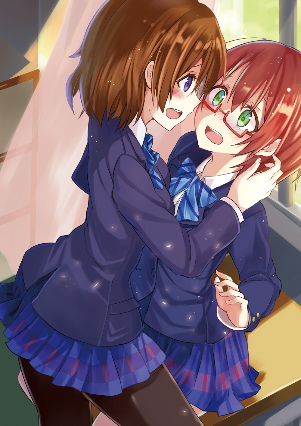 hoshizora_rin koizumi_hanayo love_live! megane okutomi_fumi pantyhose seifuku