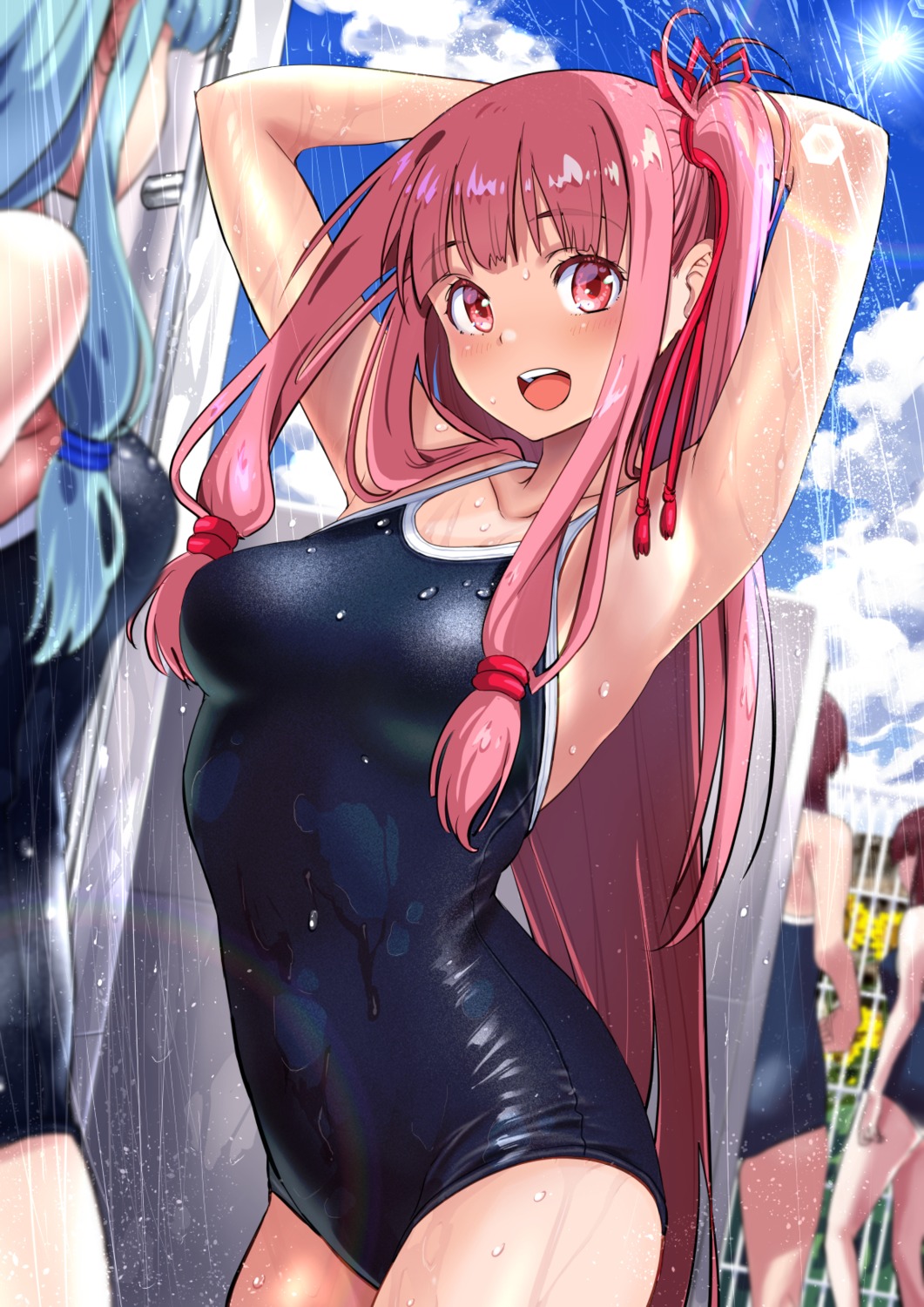 bathing kotonoha_akane school_swimsuit swimsuits vocaloid wakana_hanabi wet