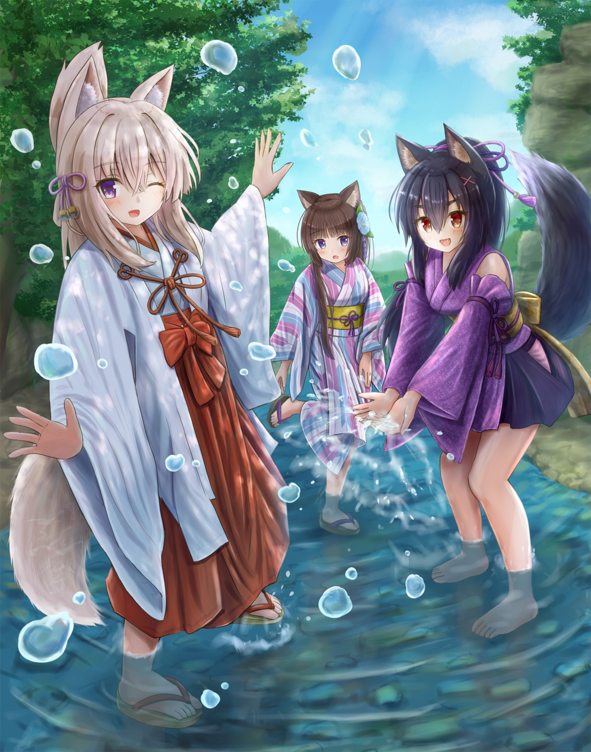 animal_ears iroha_(iroha_matsurika) japanese_clothes kimono kitsune miko tail wet