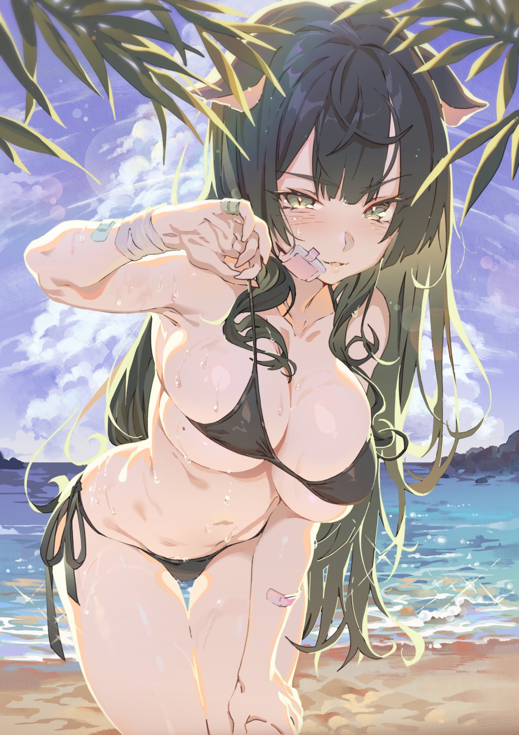 animal_ears bandages bandaid bikini hong swimsuits wet