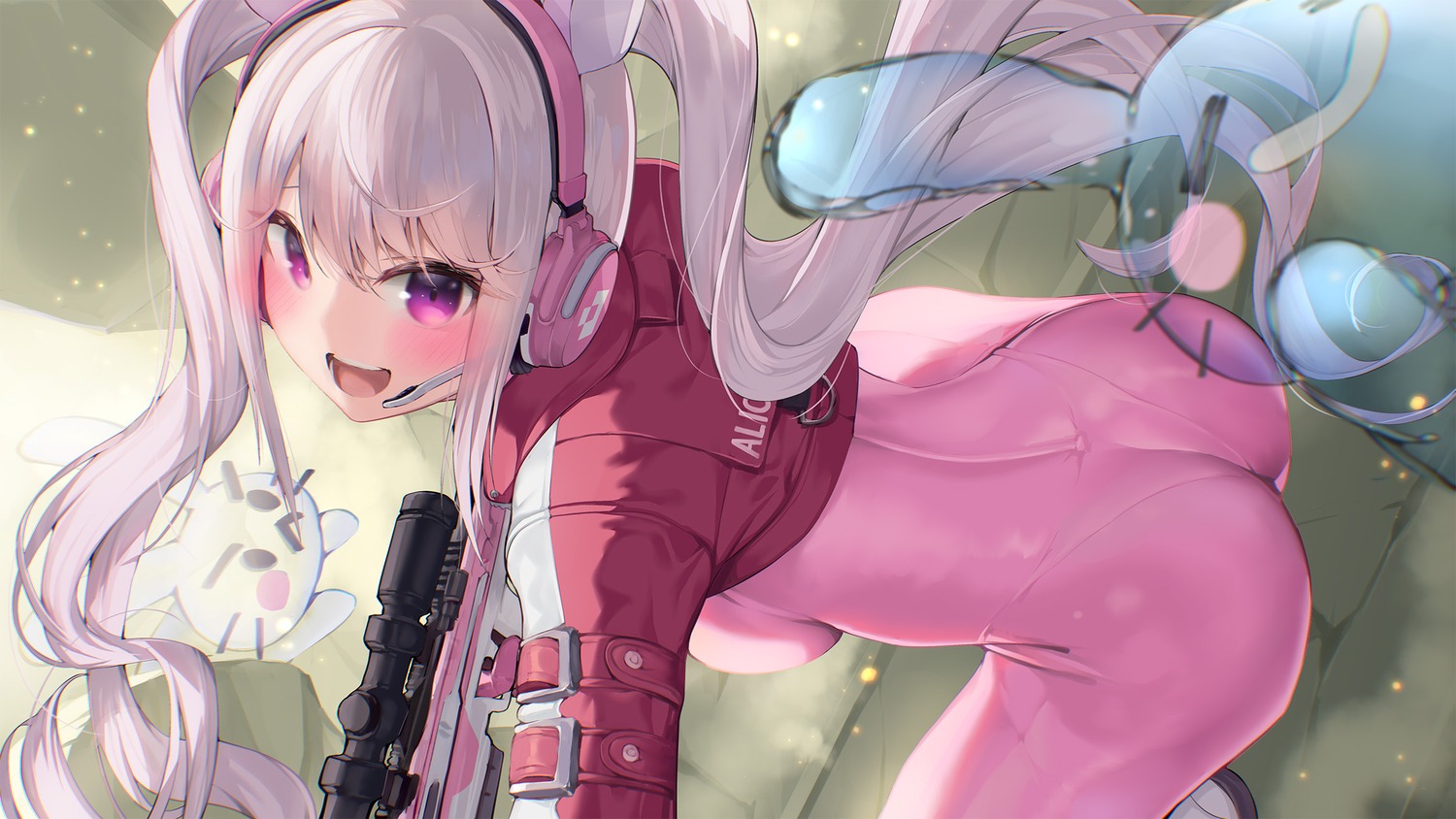 alice_(nikke) animal_ears ass bodysuit goddess_of_victory:_nikke gun headphones renji