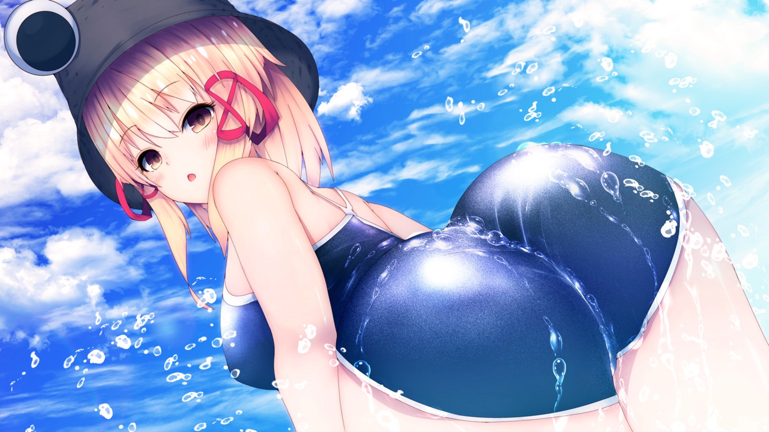 ass darumoon moriya_suwako school_swimsuit swimsuits touhou wallpaper wet