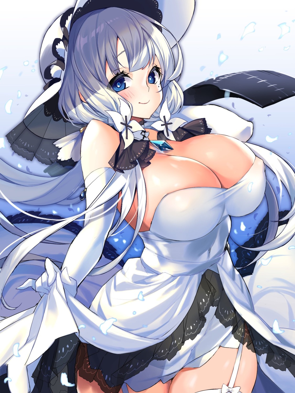 azur_lane dress erect_nipples illustrious_(azur_lane) no_bra skirt_lift stockings thighhighs w_techo300