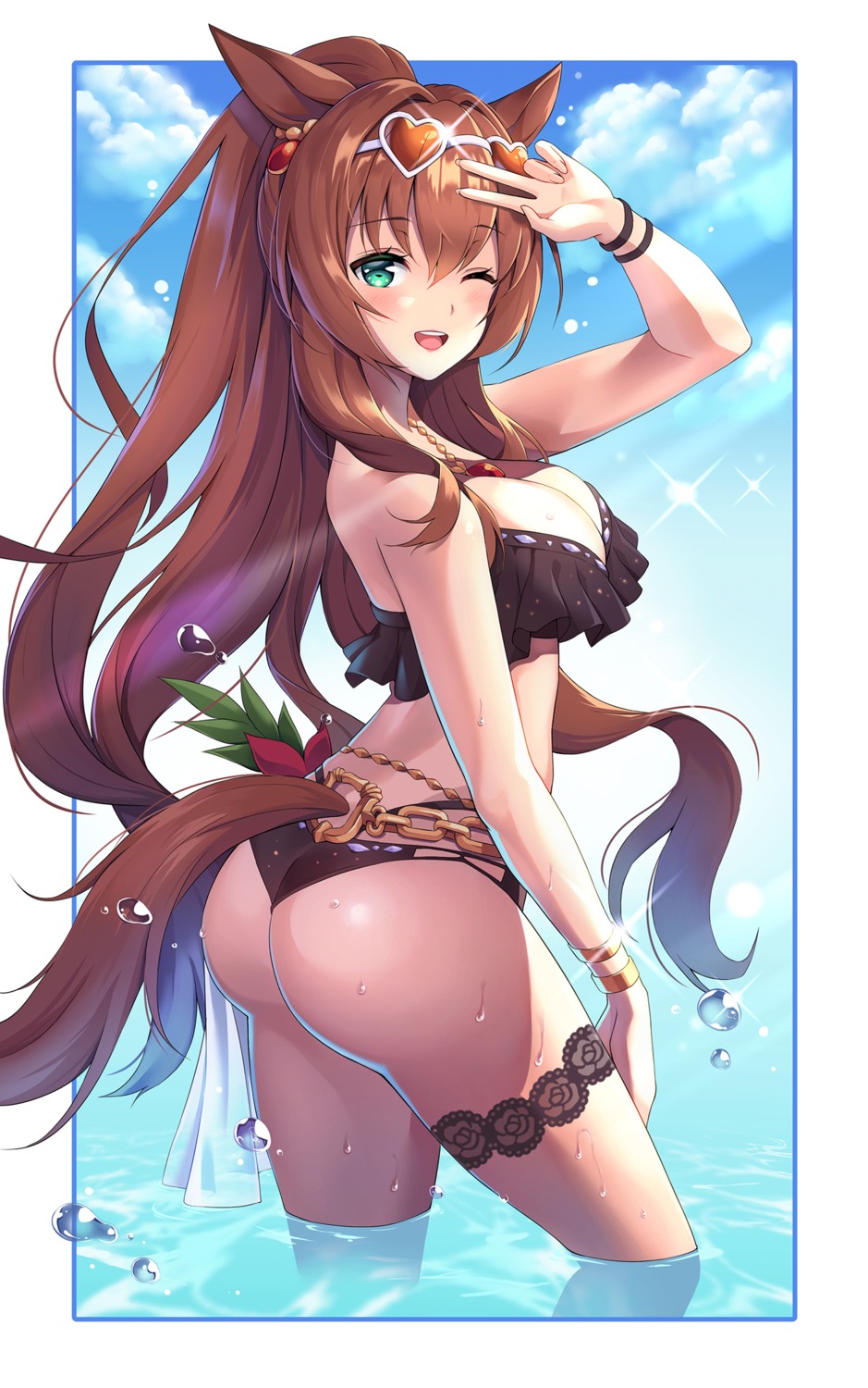 animal_ears ass bikini bloody0rabby garter maruzensky_(umamusume) megane swimsuits tail thong uma_musume_pretty_derby wet