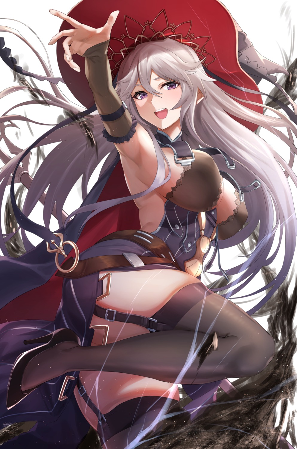 granblue_fantasy heels hotate-chan magisa_(granblue_fantasy) no_bra stockings thighhighs witch