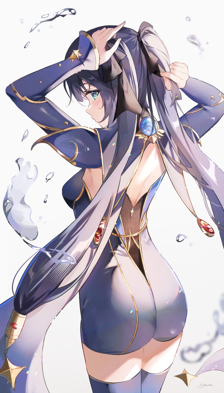 ass genshin_impact kokonex mona_megistus no_bra thighhighs