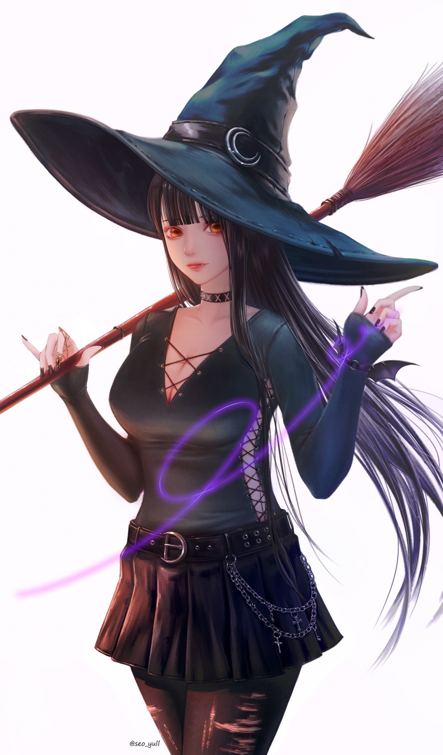 cleavage halloween pantyhose seoyul torn_clothes witch