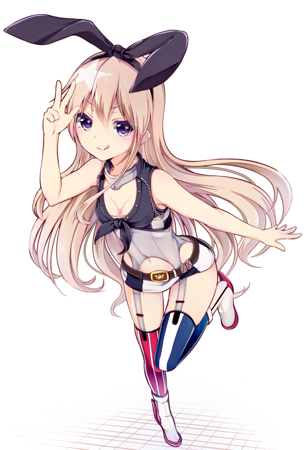 cleavage cosplay heels iowa_(kancolle) kantai_collection shimakaze_(kancolle) stockings suitenjh thighhighs