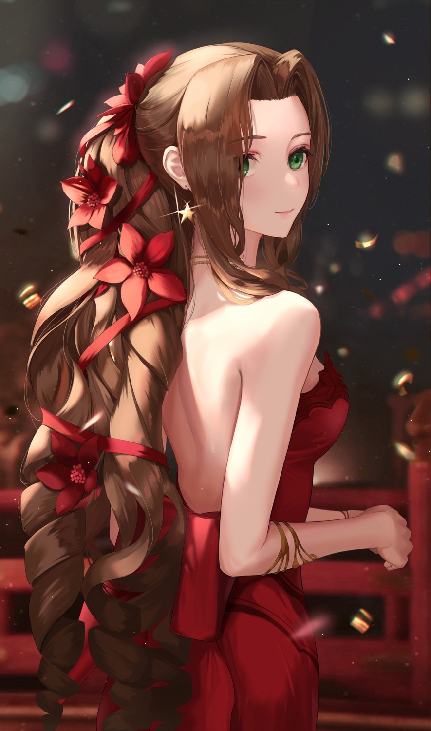 aerith_gainsborough artist_revision dress final_fantasy final_fantasy_vii no_bra tooku0