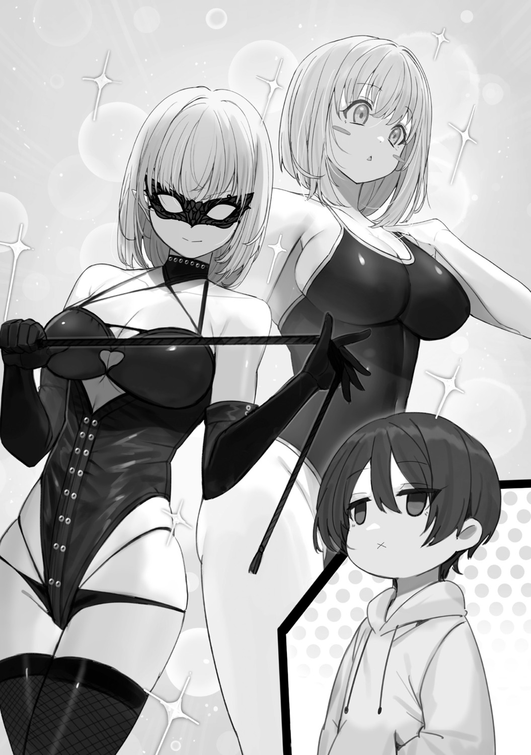 beta_(kage_no_jitsuryokusha_ni_naritakute!) cid_kagenou cleavage elf fishnets kage_no_jitsuryokusha_ni_naritakute! leotard monochrome pointy_ears swimsuits thighhighs touzai