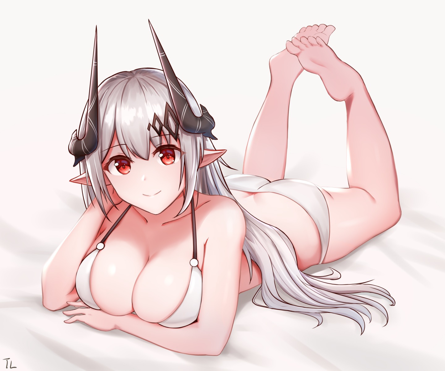 arknights bikini doraski feet horns mudrock_(arknights) pointy_ears swimsuits