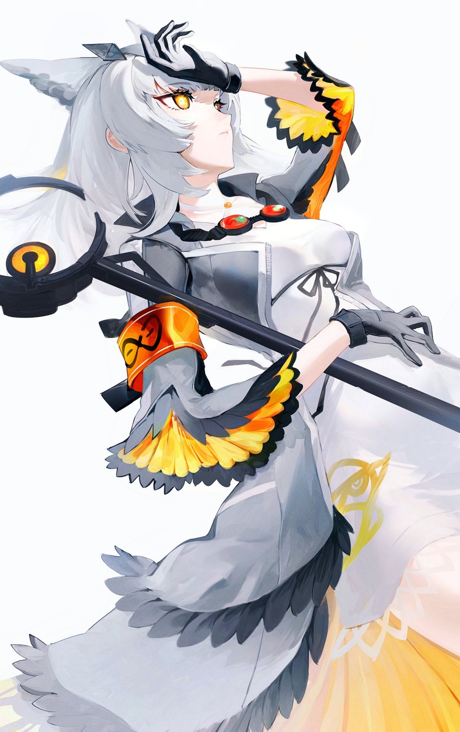 animal_ears arknights dress hoojiro ptilopsis_(arknights) weapon