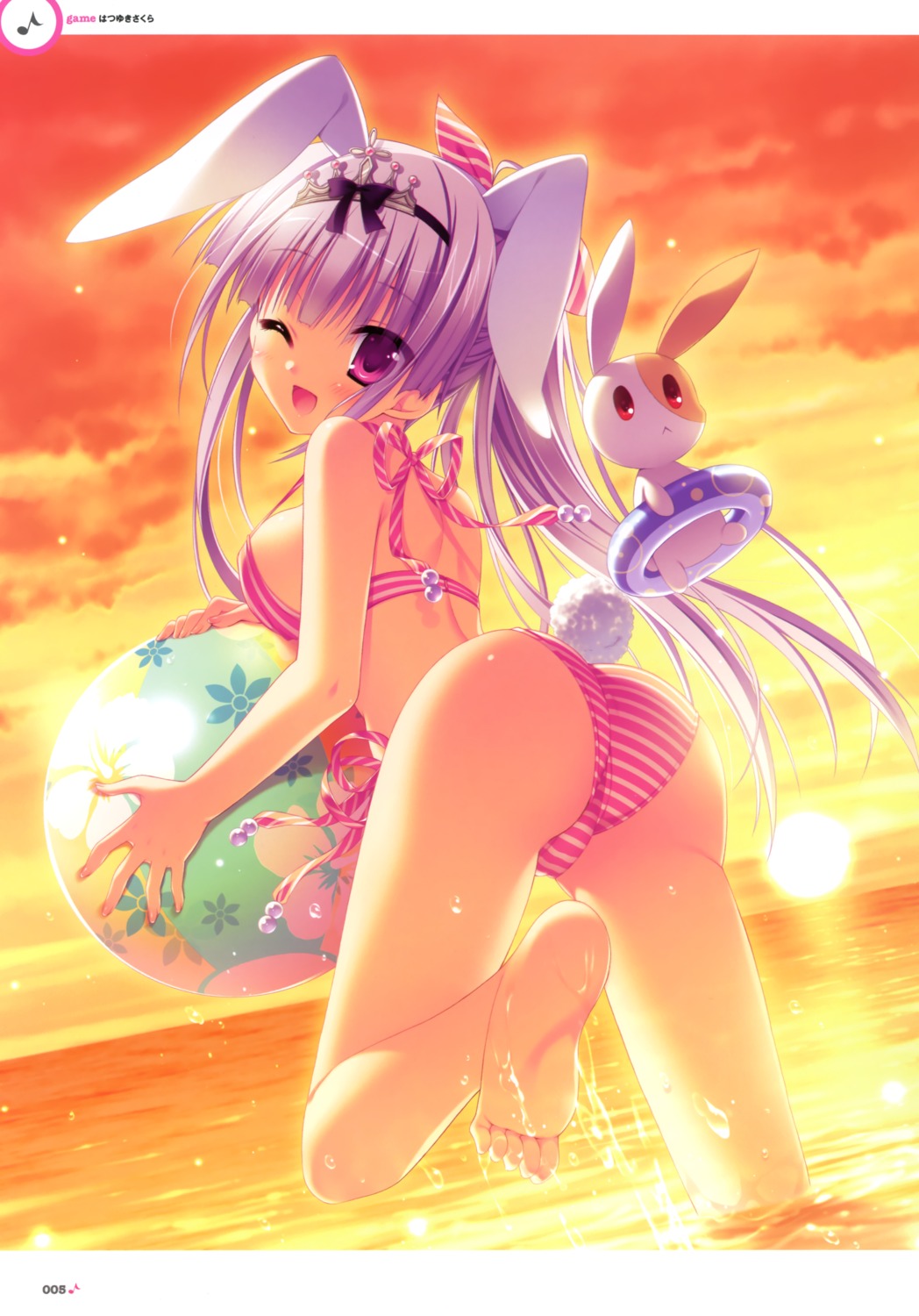 animal_ears bikini bunny_ears feet hatsuyuki_sakura hontani_kanae saga_planets swimsuits tail tamaki_sakura