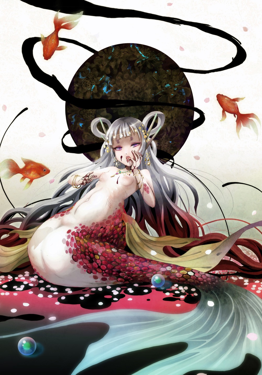 blood funakura mermaid monster_girl naked nipples