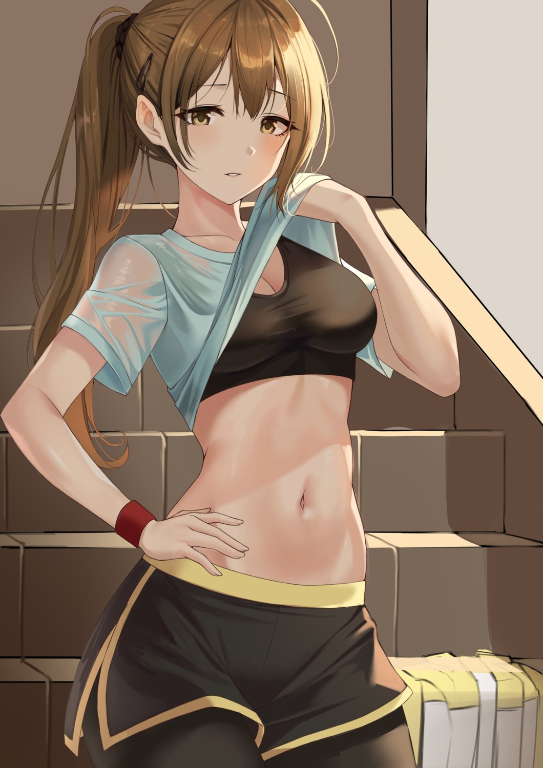 bra kuwayama_chiyuki shirt_lift the_idolm@ster the_idolm@ster_shiny_colors yuzb99