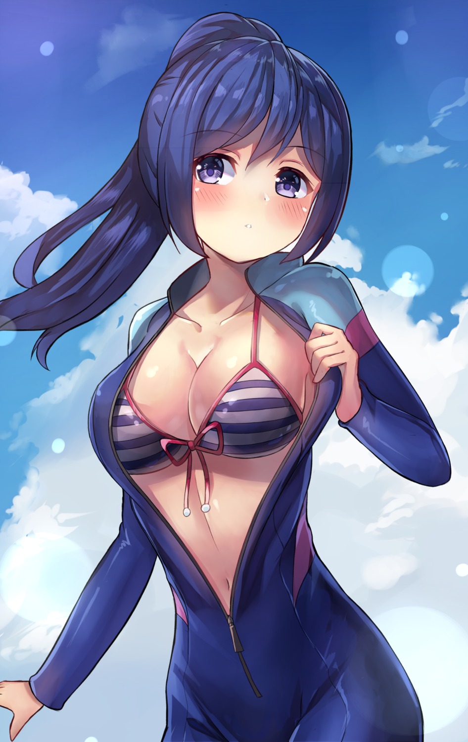 bikini_top bodysuit cleavage love_live!_sunshine!! matsuura_kanan motokonut open_shirt swimsuits undressing