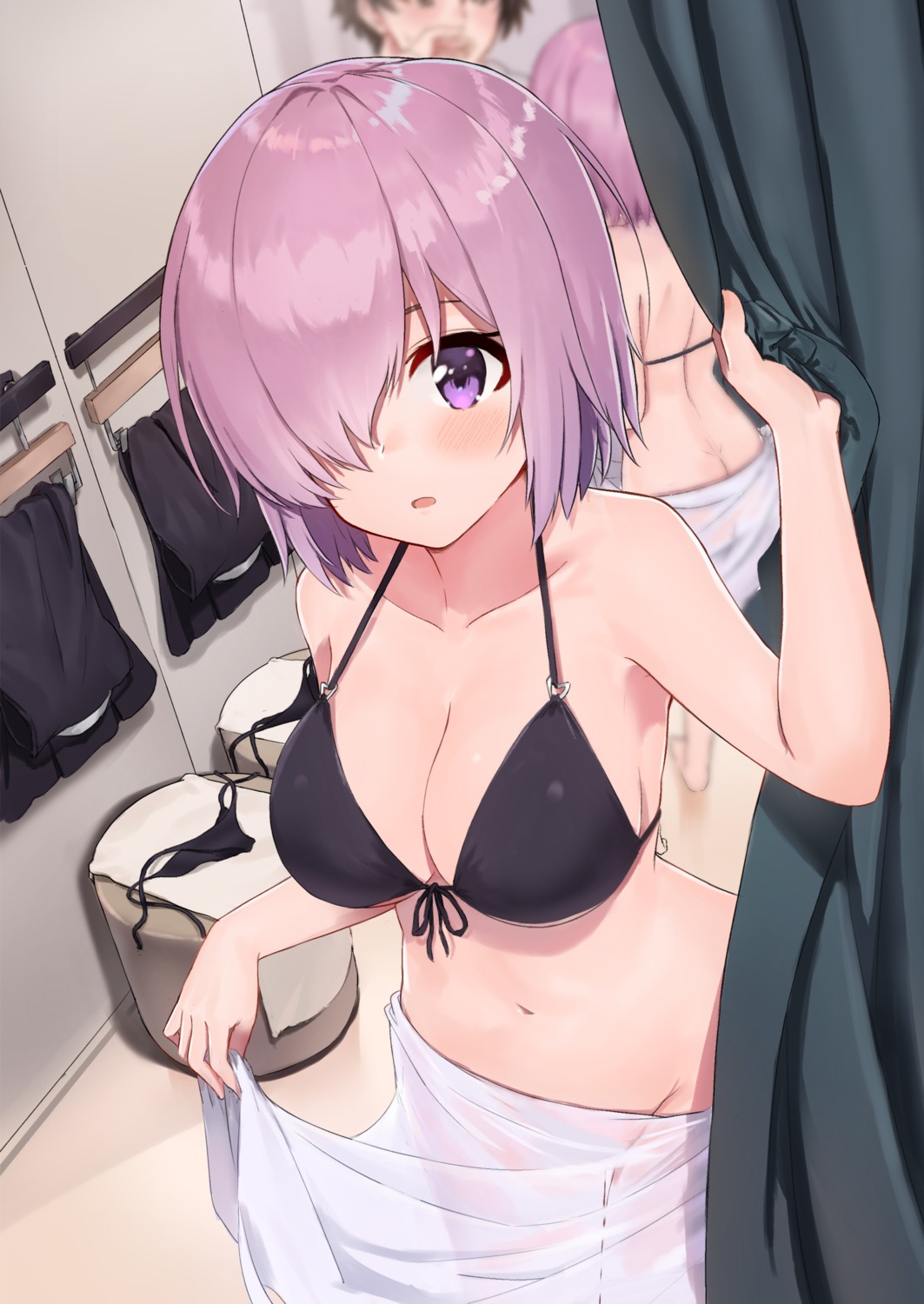 ass ayul_(ayulneri_92) bikini_top fate/grand_order mash_kyrielight see_through skirt_lift swimsuits wardrobe_malfunction