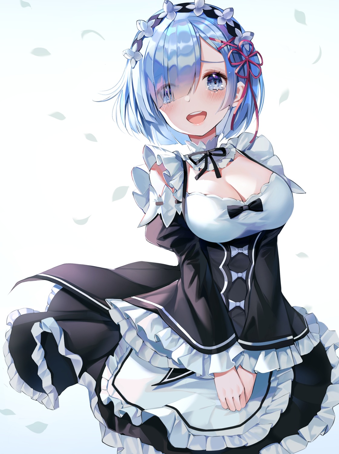 buri_(retty9349) cleavage maid re_zero_kara_hajimeru_isekai_seikatsu rem_(re_zero) skirt_lift