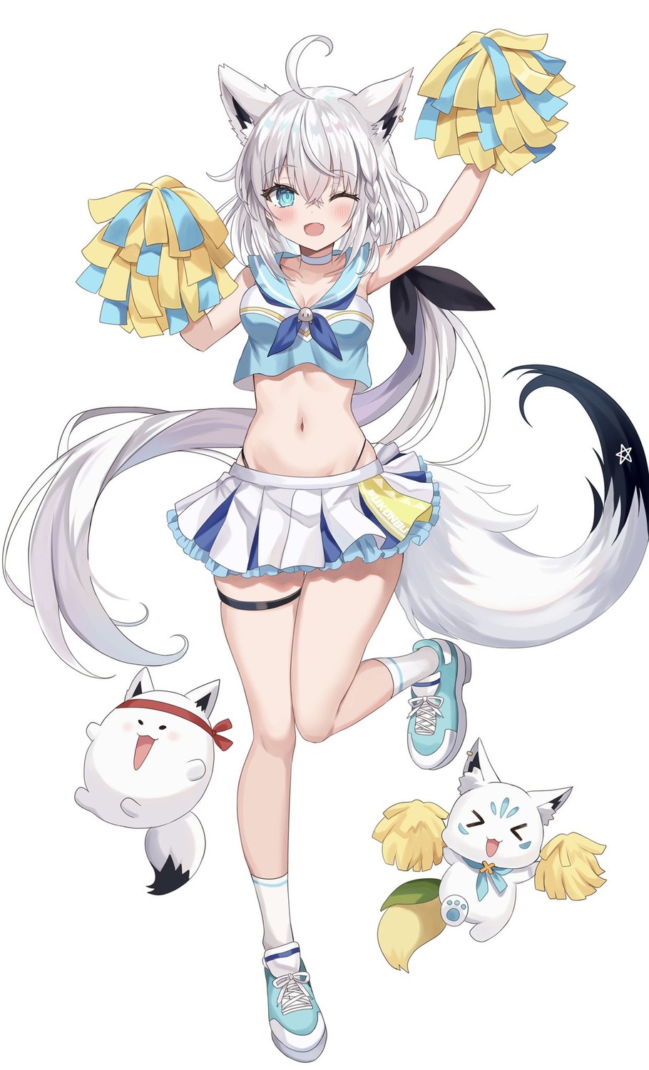 animal_ears cheerleader cleavage garter hololive hololive_gamers kitsune retsuto shirakami_fubuki tail