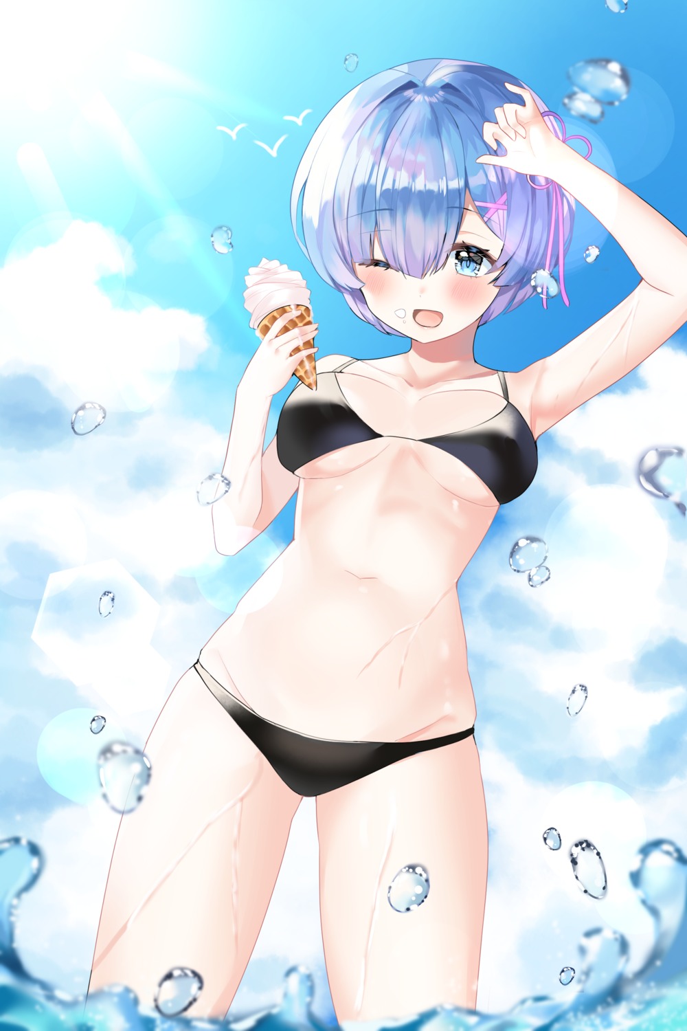 bikini nannung re_zero_kara_hajimeru_isekai_seikatsu rem_(re_zero) swimsuits wet