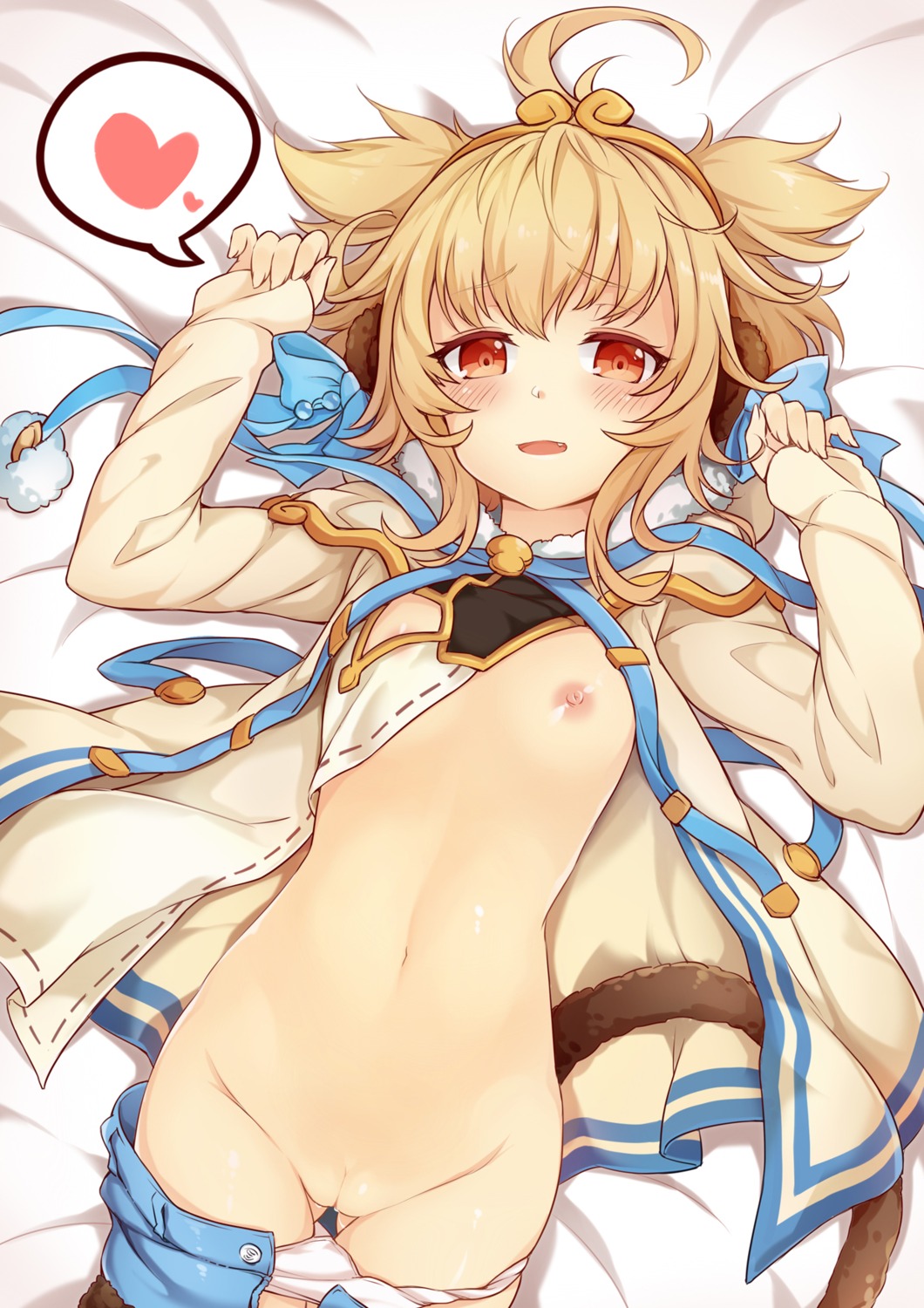 3.14 andira_(granblue_fantasy) animal_ears breasts granblue_fantasy loli nipples no_bra open_shirt pantsu panty_pull pussy pussy_juice tail uncensored