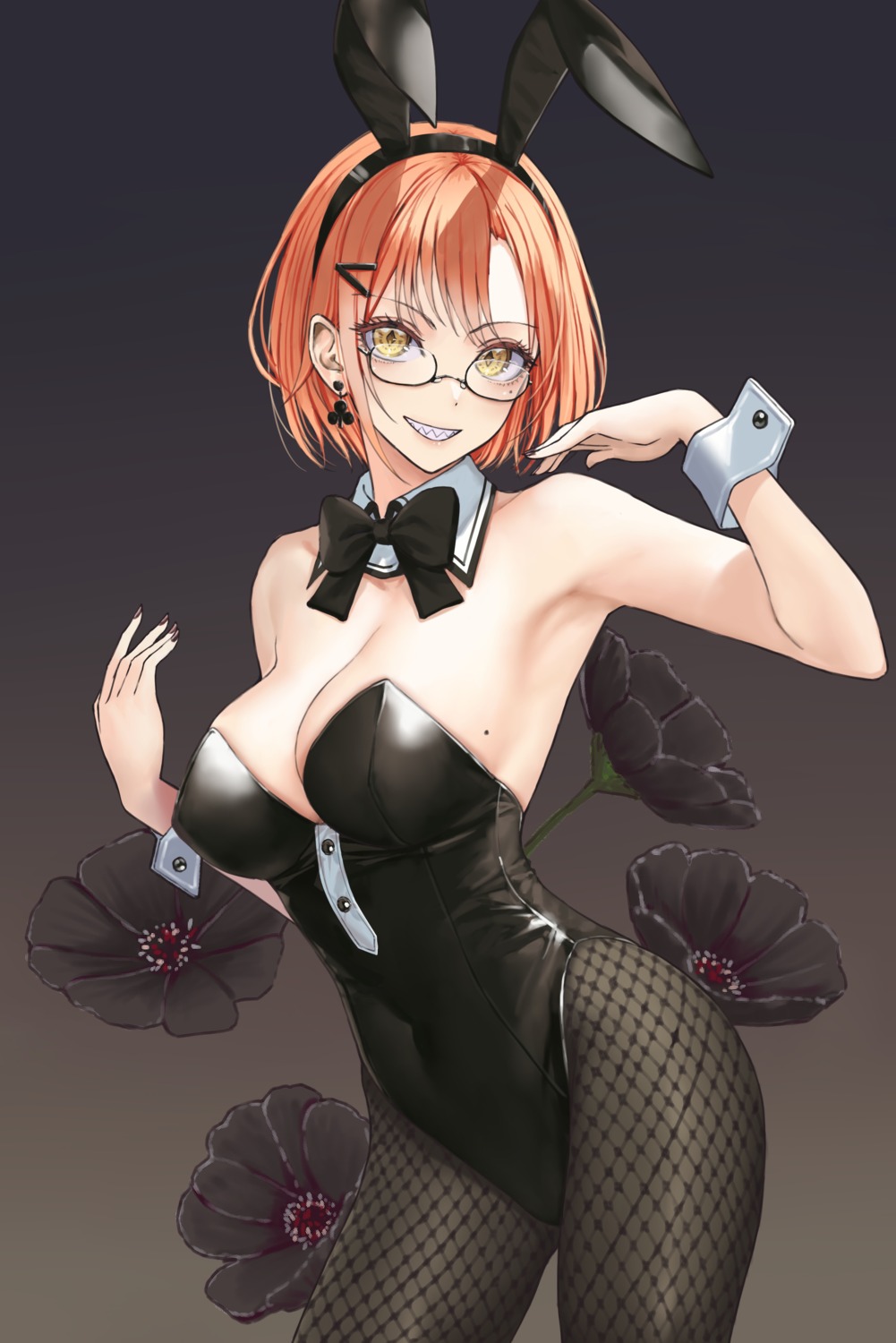 animal_ears bunny_ears bunny_girl fishnets ki-16 megane no_bra pantyhose