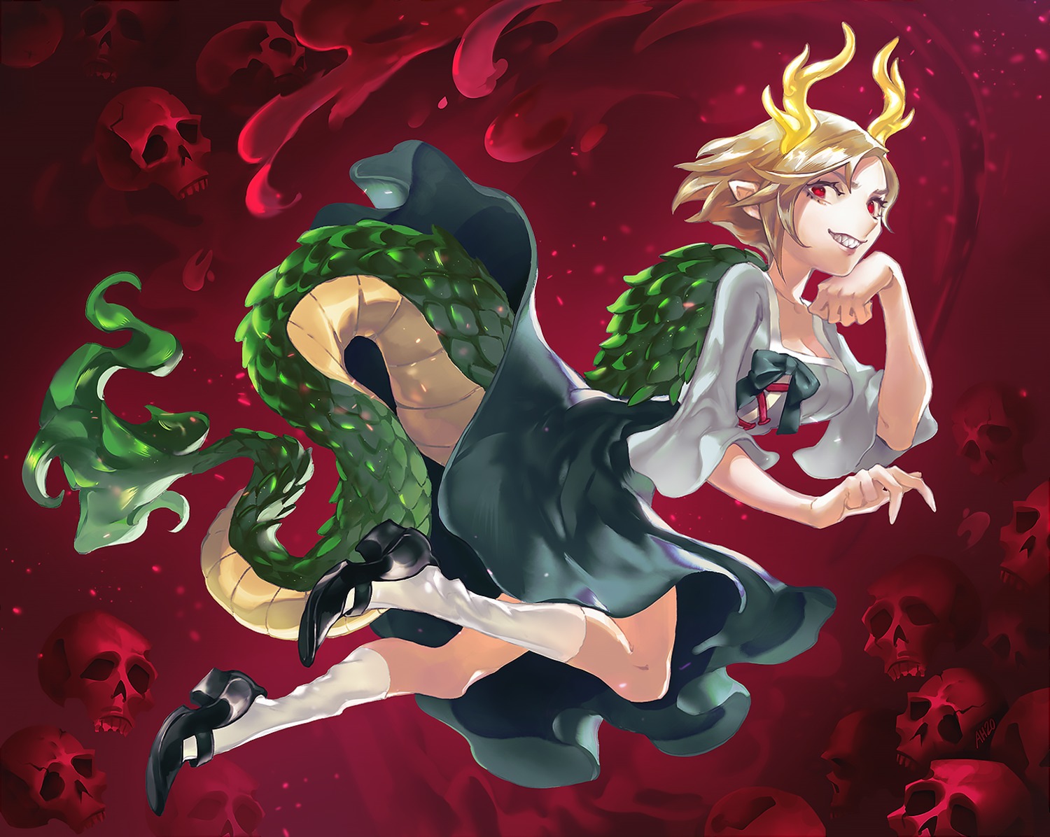 arlmuffin asian_clothes cleavage heels horns kicchou_yachie pointy_ears skirt_lift tail touhou wings