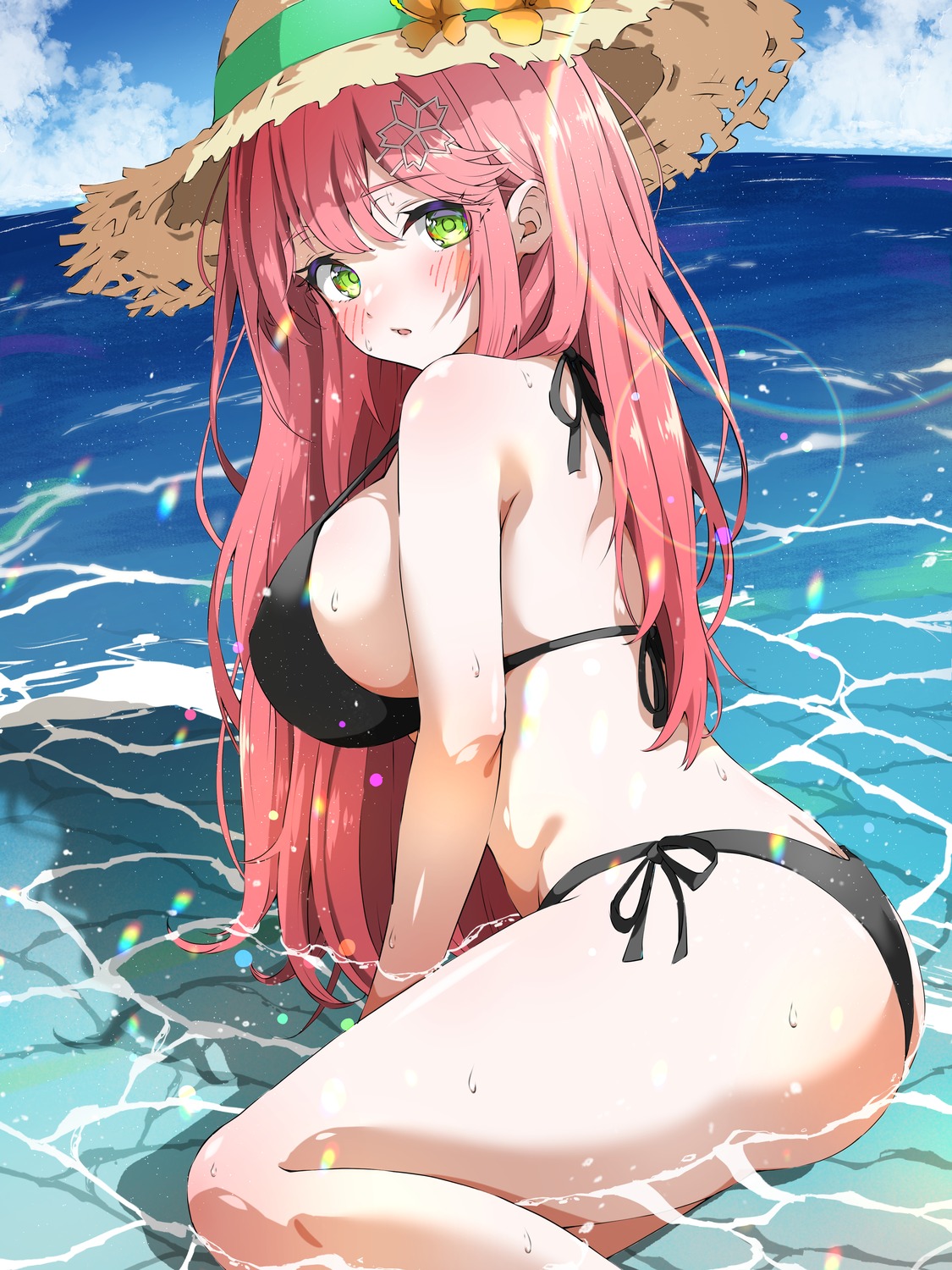 bikini hololive isakoro_(hx9cj) sakura_miko swimsuits thong wet