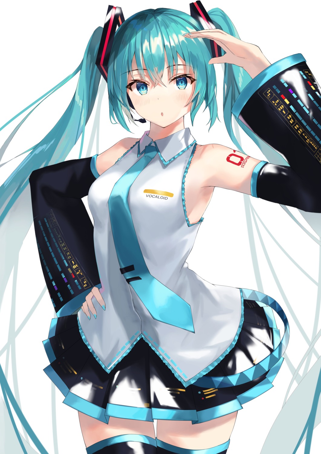 hatsune_miku headphones taht_(that_is_mm) tattoo thighhighs vocaloid